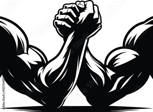 Two muscular hand arm wrestling Silhouette Vector Illustration isolated on a white background