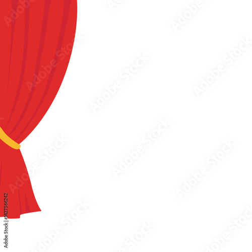 Red stage curtain with yellow scalloped valance and tied side drape, creating a neat and elegant look for performance backdrops or stage decoration.