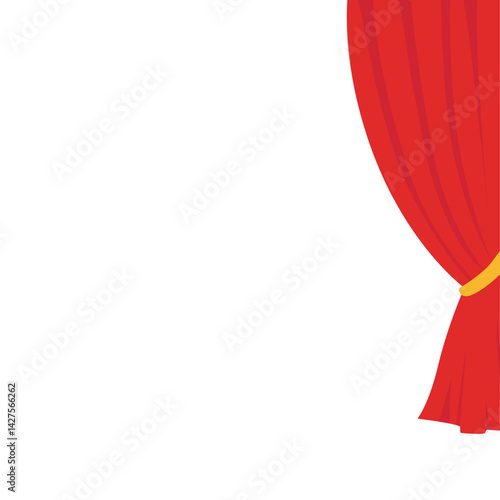 Red stage curtain tied to the side with a golden band, ideal for theatrical scenes, entrances, or performance-themed visual compositions.