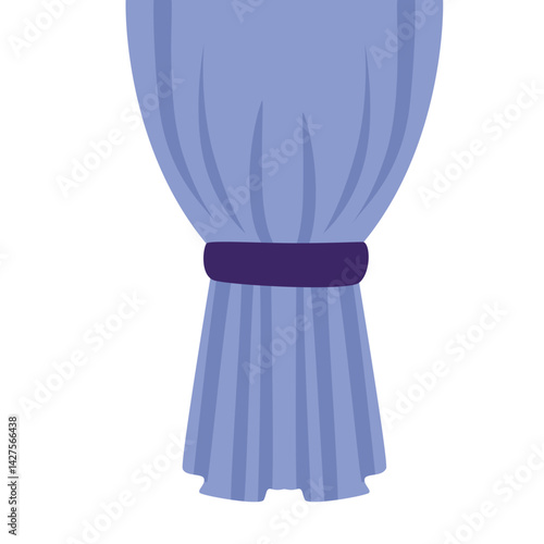Soft blue curtain tied with a deep purple ribbon, adding a touch of elegance to home interiors. Perfect for minimalist or calming room styles.