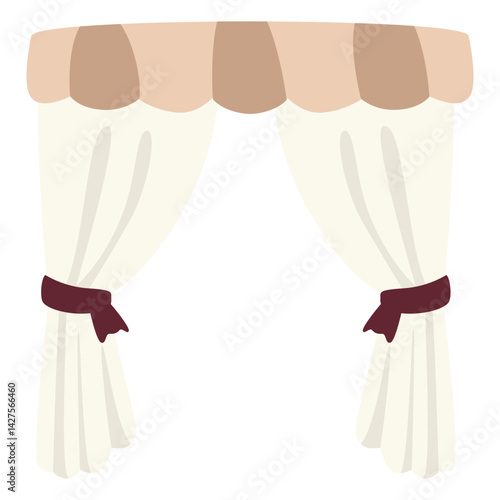 Elegant cream twin curtains with dark red ribbons. Perfect for cozy or classic interiors, offering a clean and soft look to any window space.