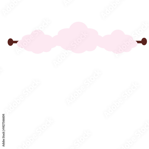 Soft pink cloud-shaped valance hanging on a rod, ideal for dreamy room décor, kids’ spaces, or fantasy-themed events.
