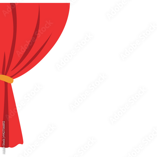 Red stage curtain with yellow scalloped valance and tied side drape, creating a neat and elegant look for performance backdrops or stage decoration.