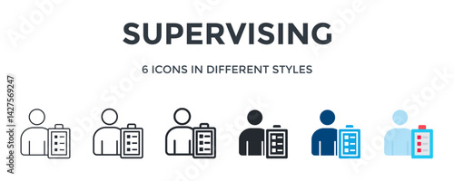 Supervising Icon In Different Style Vector Illustration. Designed In Thin Line, Regular Line, Bold Line, Glyph, Color Fill, And Flat Style Can Be Used For Web
