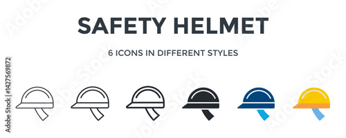 Safety Helmet Icon In Different Style Vector Illustration. Designed In Thin Line, Regular Line, Bold Line, Glyph, Color Fill, And Flat Style Can Be Used For Web