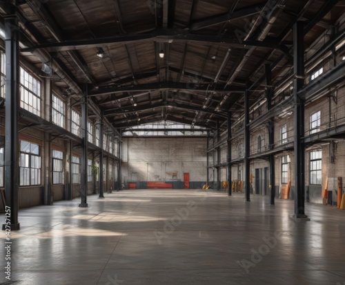 Wallpaper Mural Industrial loft space, high ceiling with exposed ductwork and metal beams , room, background Torontodigital.ca