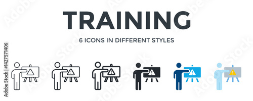Training Icon In Different Style Vector Illustration. Designed In Thin Line, Regular Line, Bold Line, Glyph, Color Fill, And Flat Style Can Be Used For Web
