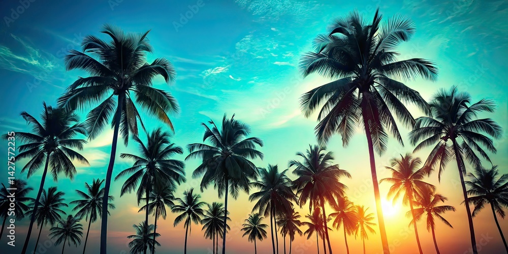Silhouetted Palm Trees Light Sky Blue Background Silhouetted Palm Trees Light Sky Blue Background