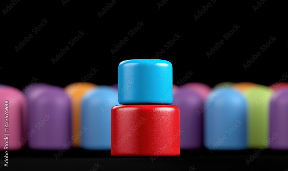 Colorful Building Blocks Stacked Together with a Black Background Creating a Playful Imagery Ideal for Children, Toys, and Educational Themes Colorful Building Blocks Stacked Together with a Black Background Creating a Playful Imagery Ideal for Children, Toys, and Educational Themes