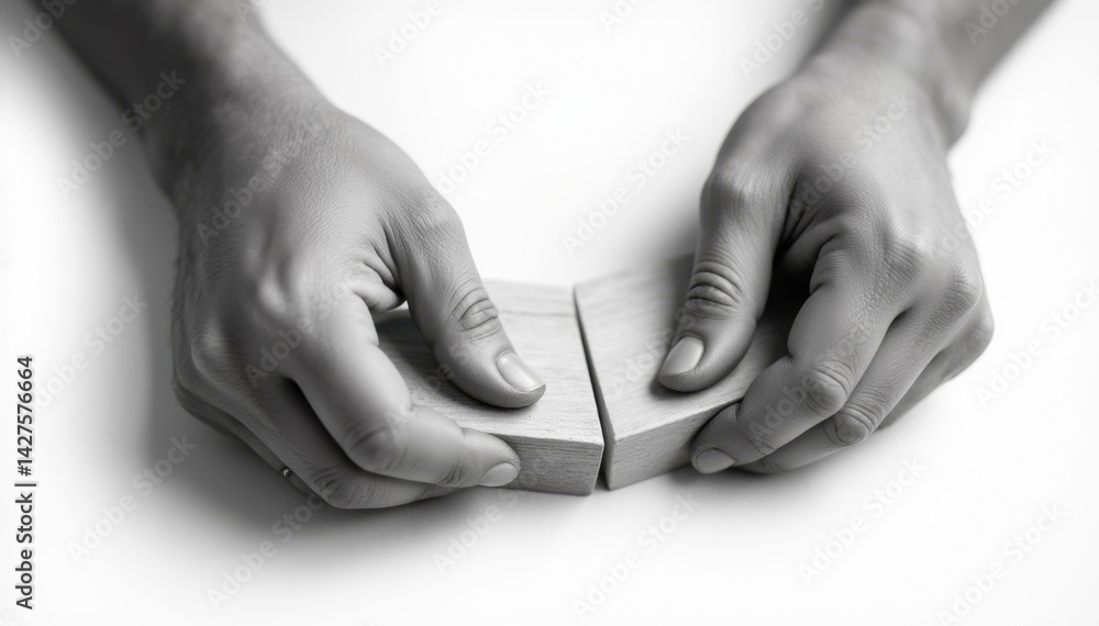 Fototapeta premium Hands clamping light blocks close-up photo dramatic contrast artistic capture