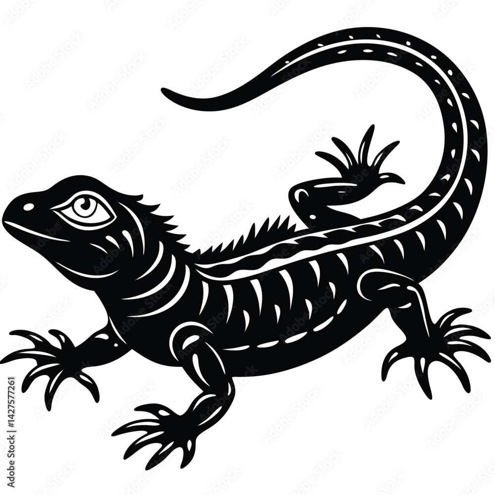 Obraz premium Black and White Stylized Lizard Illustration