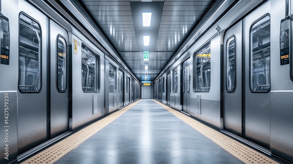 Naklejka premium Modern Subway Platform Sleek Train Interior Design.