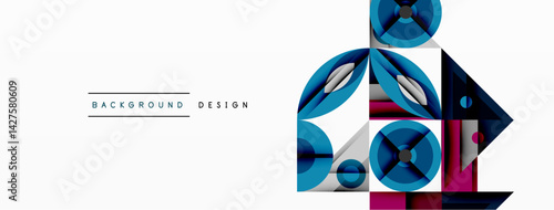 Abstract geometric composition. Blue, purple hues create modern design. Shapes interlock, forming floral or crystalline pattern. Minimalist aesthetic, clean lines, suitable background element.