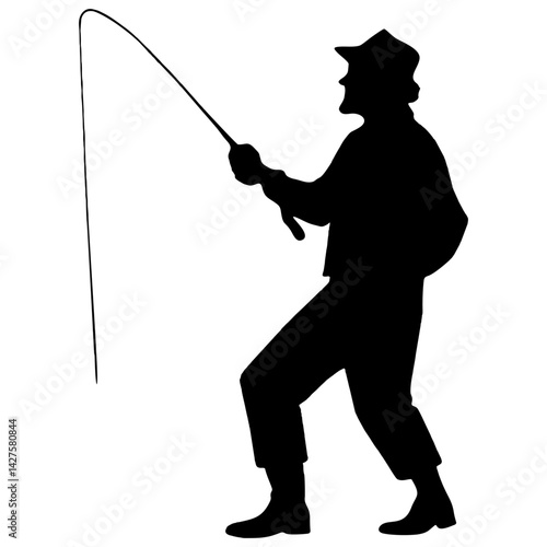silhouette of a person fishing with a fishing rod