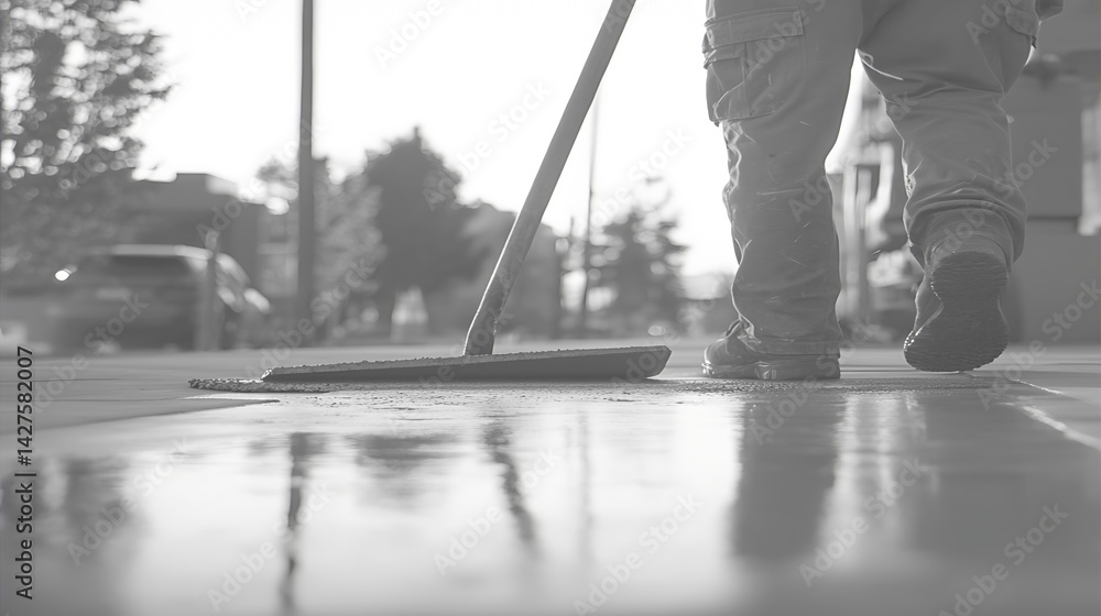 Obraz premium Concrete Worker Smoothing Wet Cement