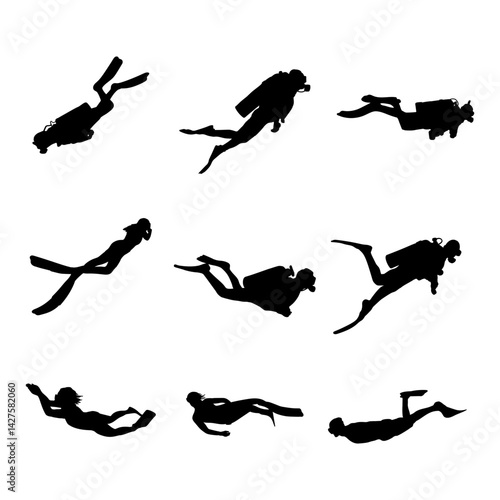 silhouette free dive collection set simple design