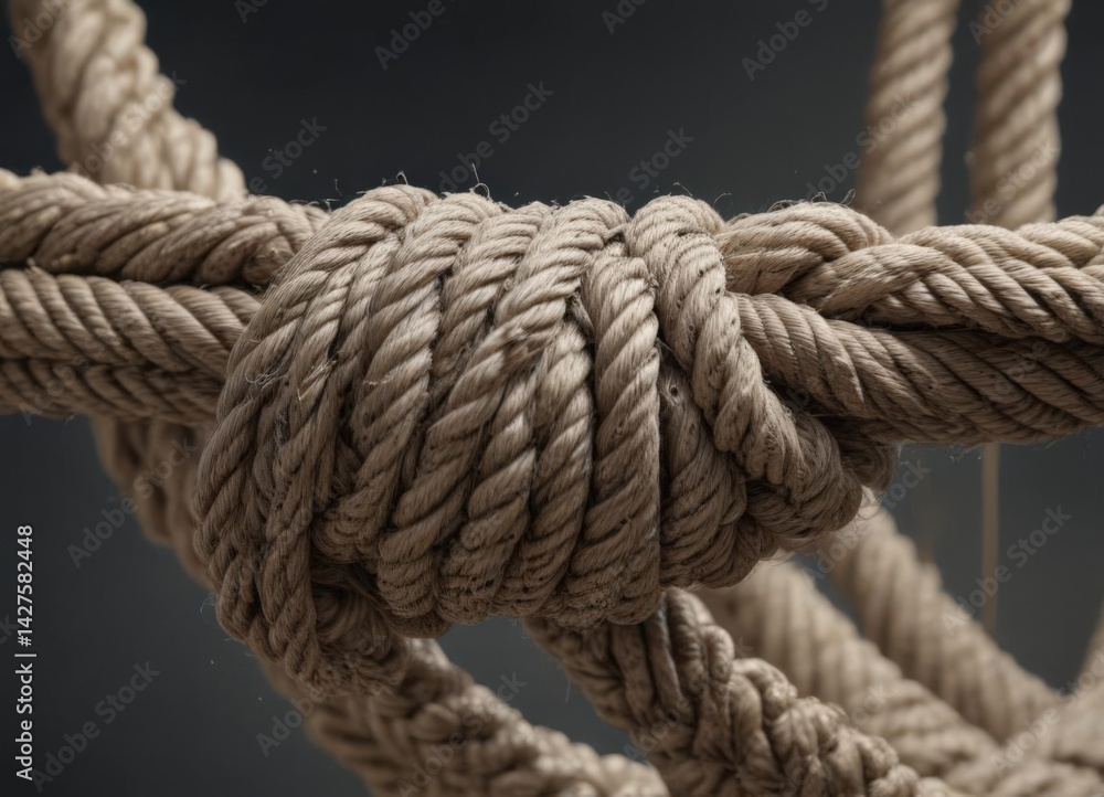 Overburdened rope, fibers separating, imminent failure , monochrome, climbing, black and white Overburdened rope, fibers separating, imminent failure , monochrome, climbing, black and white