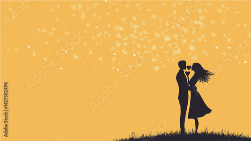 silhouette of a girl and boy, romantic vector,