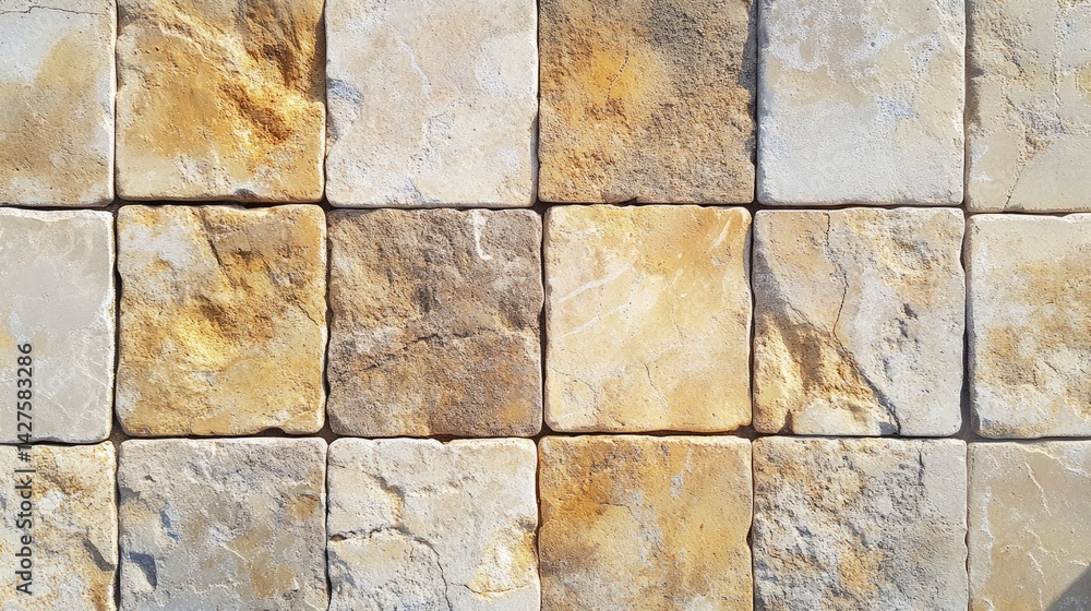 Fototapeta premium Warm Beige Stone Tiles Wall Texture Background.