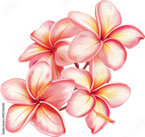Frangipani flower with pink and white petals. Vector illustration for decoration