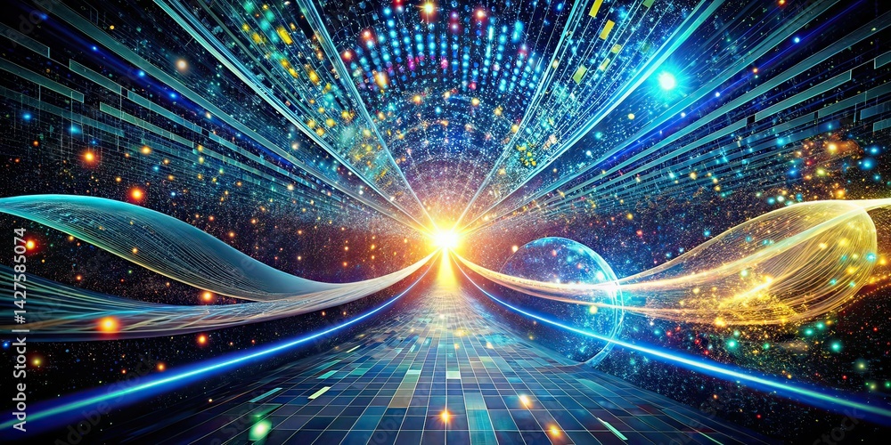 Fototapeta premium Surreal Data Transfer, Digital Flow, Abstract Transfer, Data Transmission, Futuristic Transfer, Metaverse Transfer, Binary Code, Cyberpunk Data, Quantum Data, Information Flow