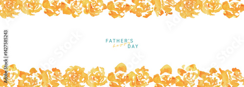 水彩画。水彩タッチの黄色い薔薇イラスト。父の日の黄色い薔薇フレーム。Watercolor painting. Yellow rose illustration with watercolor touch. Father's Day yellow rose frame.