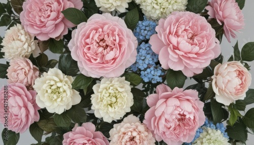 Soft pastel artificial blooms, vintage floral wall Roses, peonies, hydrangeas , wedding, soft colors