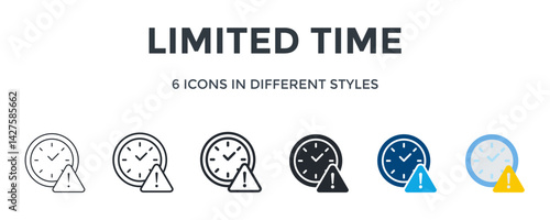 Limited Time Icon In Different Style Vector Illustration. Designed In Thin Line, Regular Line, Bold Line, Glyph, Color Fill, And Flat Style Can Be Used For Web
