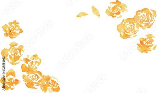 水彩画。水彩タッチの黄色い薔薇イラスト。父の日の黄色い薔薇フレーム。Watercolor painting. Yellow rose illustration with watercolor touch. Father's Day yellow rose frame.