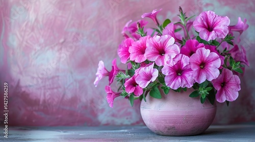 Wallpaper Mural Pink Petunias in a Vintage Pink Pot Vibrant Spring Flowers Bouquet Torontodigital.ca