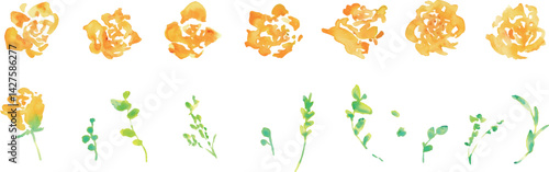 水彩画。水彩タッチの黄色い薔薇イラスト。父の日の黄色い薔薇フレーム。Watercolor painting. Yellow rose illustration with watercolor touch. Father's Day yellow rose frame.