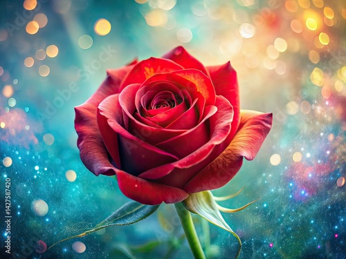 Surreal Red Rose Isolated on Background, AI Photo, Artistic, Digital Art