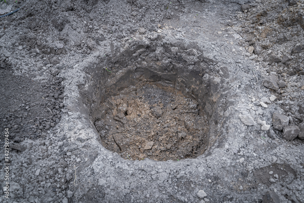 Naklejka premium A pit prepared for planting tree seedlings