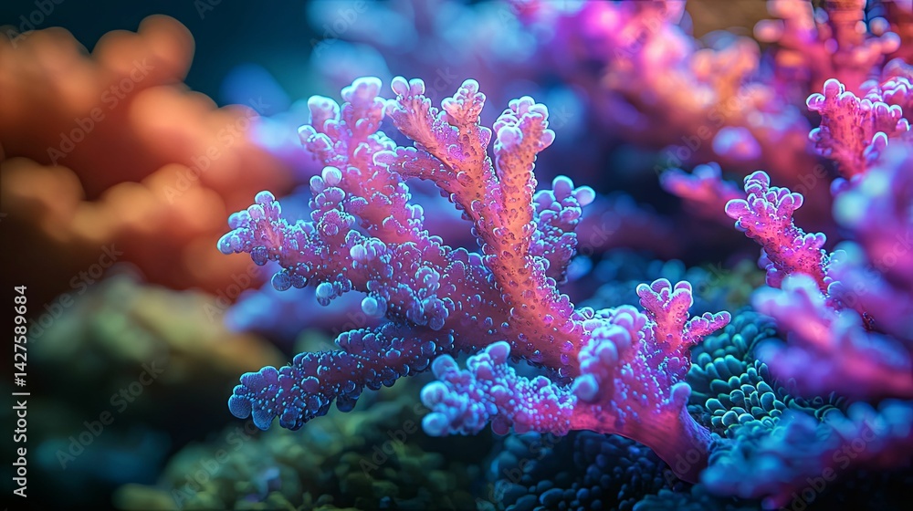 Obraz premium Vibrant coral reef close-up showcasing delicate branching structures.