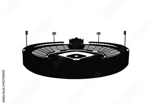 Baseball stadium silhouette. This image shows a black baseball stadium in silhouette form, also known as a ballpark or sports arena. Vector clipart illustration design.