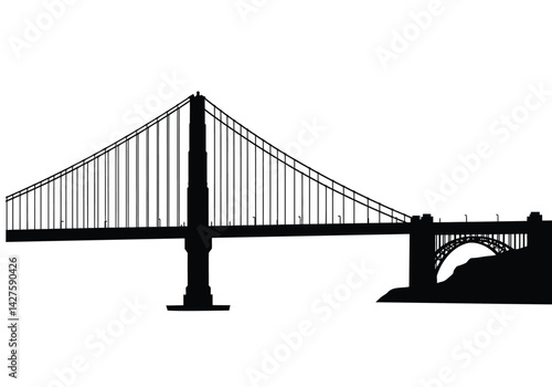 Golden gate bridge silhouette. This image shows the iconic Golden Gate Bridge in a black silhouette style, also known as the Golden Gate Bridge clipart. Vector clipart illustration design.
