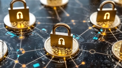 Glowing ransomware encryption lock on server digital security technology environment cyber threat concept