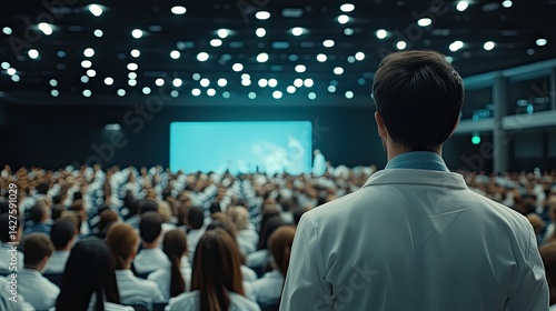 Doctor at Medical Conference with Large Audience, and Inspiring Talk.