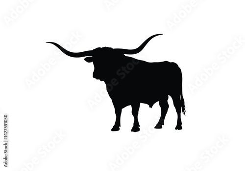 Longhorn bull silhouette. This image shows a longhorn bull silhouette, also known as a Texas longhorn or cattle silhouette. Vector clipart illustration design.
