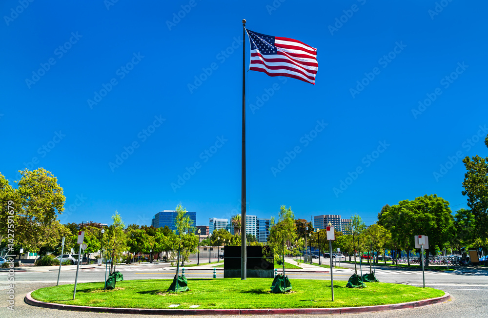 Flag of the United States at San Jose Diridon Train station in California