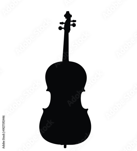 Cello silhouette. This image shows a black silhouette of a cello, a classical string instrument, also known for its rich sound and elegant design. Vector clipart illustration design.