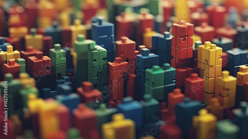 Colorful Puzzle Cityscape Abstract 3D Blocks.