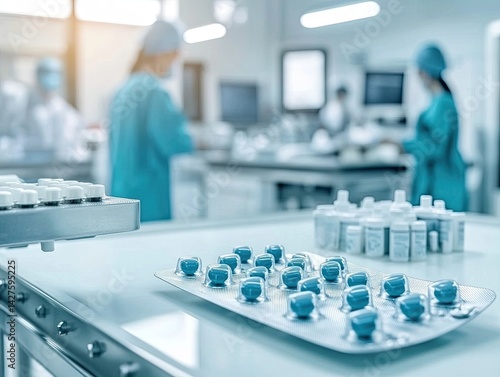 Pharmaceutical Factory Blue Pills Production Line.