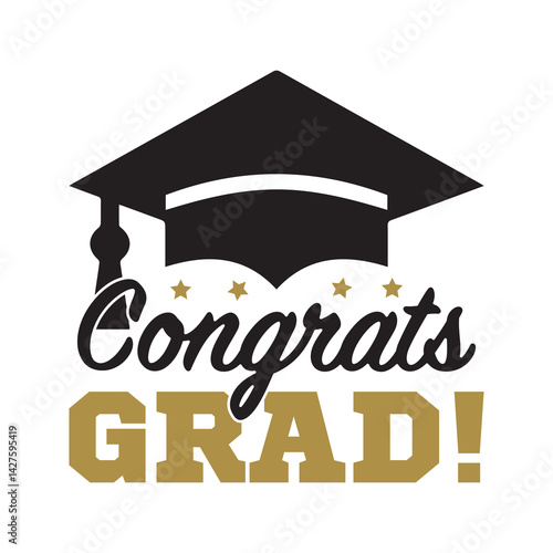 Congrats grad!  typography banner, poster, print. Hand drawn vector illustration. Graduation greeting card design template.