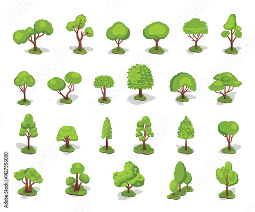 Vector Set of High-Quality Isometric Tree Illustration for Nature and Environment Themes