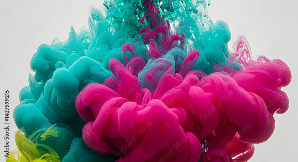 Fototapeta premium Vivid Ink Cloud Creating Abstract Floral Display Against White Backdrop