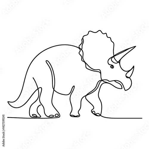 Triceratops dinosaur in continuous line art style