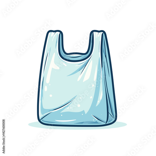 Transparent plastic shopping bag with handles. Ideal for retail packaging, grocery stores, and single-use item concepts.