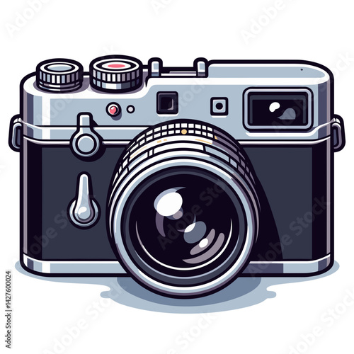 Vintage film camera with lens and metal body design. Perfect for photography enthusiasts, artistic equipment, and retro technology collectors.