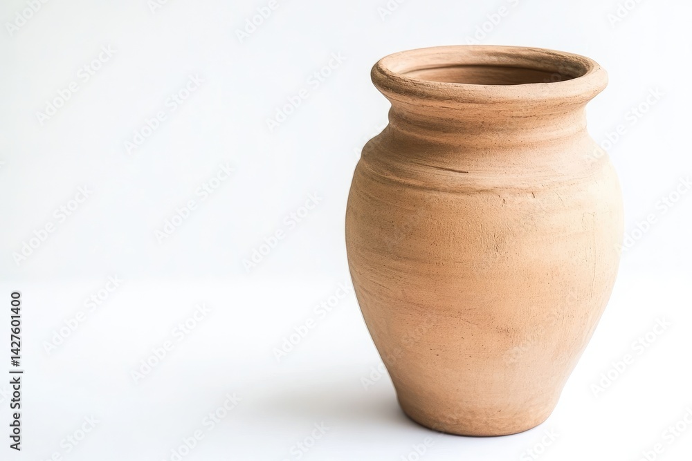 Rustic Earthenware A Simple Terracotta Vase Stands Against a White Background Rustic Earthenware A Simple Terracotta Vase Stands Against a White Background